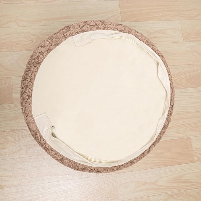Poofieotto Round Ottoman Stuffed 20x12 Inches Floor Pouf Chair for Living Room Bedroom Modern Foam Pouf Ottoman Foot Rest for Couch Home Décor Pouffe (Light Coffee Pouf with Filler)