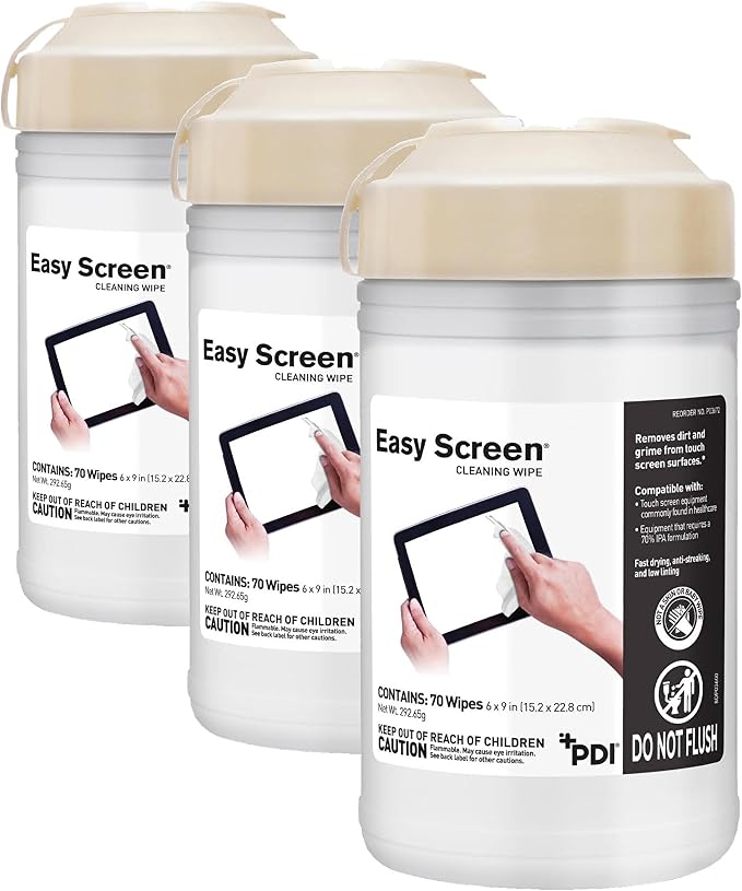 Easy Screen Cleaning Wipes, Electronic Screen Cleaning, Laptops, Monitors, Phone, Tablet, TV Screen Cleaning Wipe, 70 Wipes per Canister, Large 9"x 6" Durable Wipe (Pack of 3)