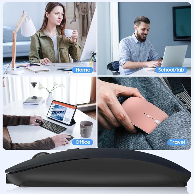 SUNGI Bluetooth Mouse,Wireless Slim Silent Mouse Jiggler Rechargable Mouse for iPad/MacBook/Tablet/PC/Cellphone,Gray