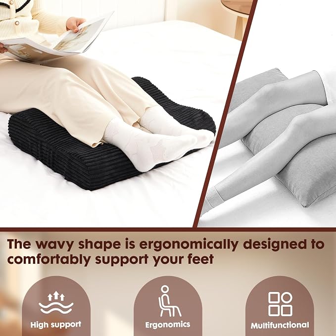 B Shape Corduroy Recliner Foot Pillow, Foam Extra Large Foot Rest Cushion with Adjustable Straps, Suitable for Bed Chair Sofa Headrest Back Lumbar Leg Support Pillow (Black)