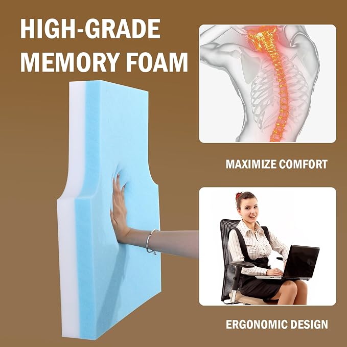 HOMBYS Sherpa Fleece Lumbar Support Pillow with Headrest for Recliner,Memory Foam Recliner Chair Cushion for Back Pain,Big High Back Support for Recliner with Chair Headrest for Elderly (Khaki)