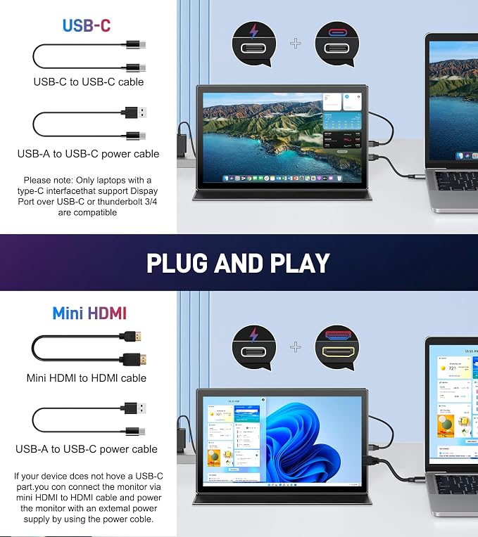 10.1 Portable Touchscreen Monitor - 1920×1200 FHD IPS 16:10,100% sRGB 1500:1,10-Point Touch Diaplay with Speaker HDMI USB-C VESA Magnetic Case for Travel Mac PC Xbox PS4/5 Loptop Phone(black dark)