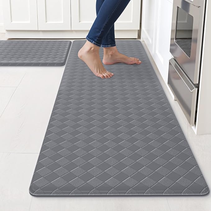 TranquilRelax Kitchen Mats, 2PCS Kitchen Rugs, Cushioned Anti Fatigue Kitchen Mats for Floor, Non-Slip Standing Desk Mat, Waterproof Kitchen Rug Set for Kitchen Floor Office,17.3"×30"+17.3"×59" Grey