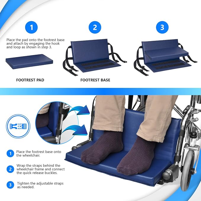 NYOrtho Wheelchair Foot-Rest Extender Elevating Pad - Leg Cushion Protector | Secures Easily with Quick-Release Strap Seat Widths 16" - 20", 1" Foot Platform