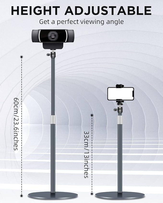 Webcam Stand, Light Stand Tripod with 360° Rotatable Ballhead for DSLR Camera, Ring Light, Webcam, Desktop Tripod for Video Recording, Shooting, Game Streaming, YouTube