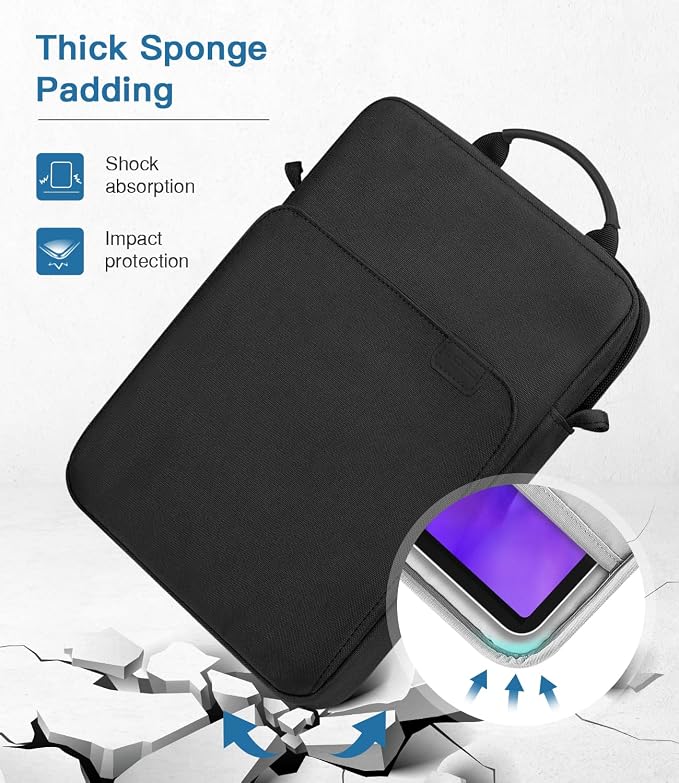 MoKo 9-11 Inch Tablet Sleeve Bag Handle Carrying Case with Shoulder Strap Fits New 11-inch iPad Pro M5/iPadAir M3, i-Pad 10 10.9, iPad 9/8/7th 10.2, i-Pad Air 5/4th 10.9, Tab S8/S9 11, Black