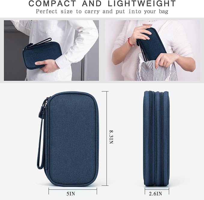 Skycase Electronic Organizer Travel Case - Waterproof Travel Cord Pouches for Organization, Cable Organizer, All-in-One Double Layers Storage Bag for Accessories, Charger, Cable, Navy - Large