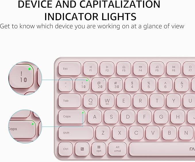 Rapoo Multi-Device Keyboard and Mouse Combo, 2.4GHz/Bluetooth 5.0/4.0 Wireless Keyboard & Mouse Set for Windows/Mac/Linux/Chrome, Support 4 Devices, Low-Profile Silent Click, Battery Powered, Pink