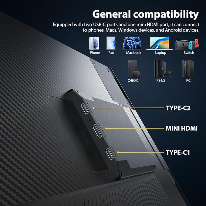 APILDELLA 14'' Laptop Screen Extender 1080P, Portable Dual Monitor Extender for Laptops - USB C and HDMI, Plug-Play for Dual Display on Mac and Windows, Fits 13''-16'' Laptops