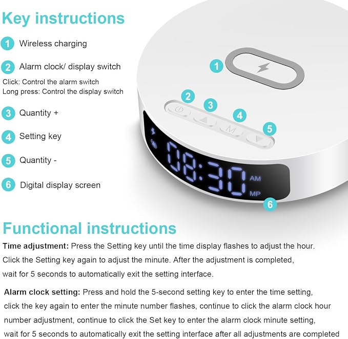 Fast Wireless Charger with Alarm Clock,20W Max Wireless Charging Pad Compatible with iPhone 17/17 Pro/16/15/14/13/12/SE;Wireless Charge Mat for Samsung Galaxy S25/S24/Note,Pixel/LG (White pad)