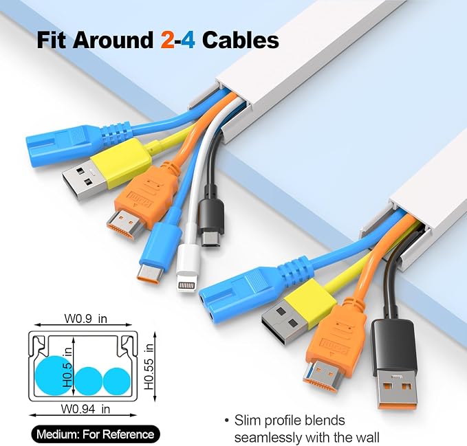 127.5in Cord Hider Kit, Paintable Cord Covers for Wires on Wall, Premium Wire Covers for Cords on Wall, Self-Adhesive Wire Hider, White Cord Hider Wall, W0.94in×H0.55in