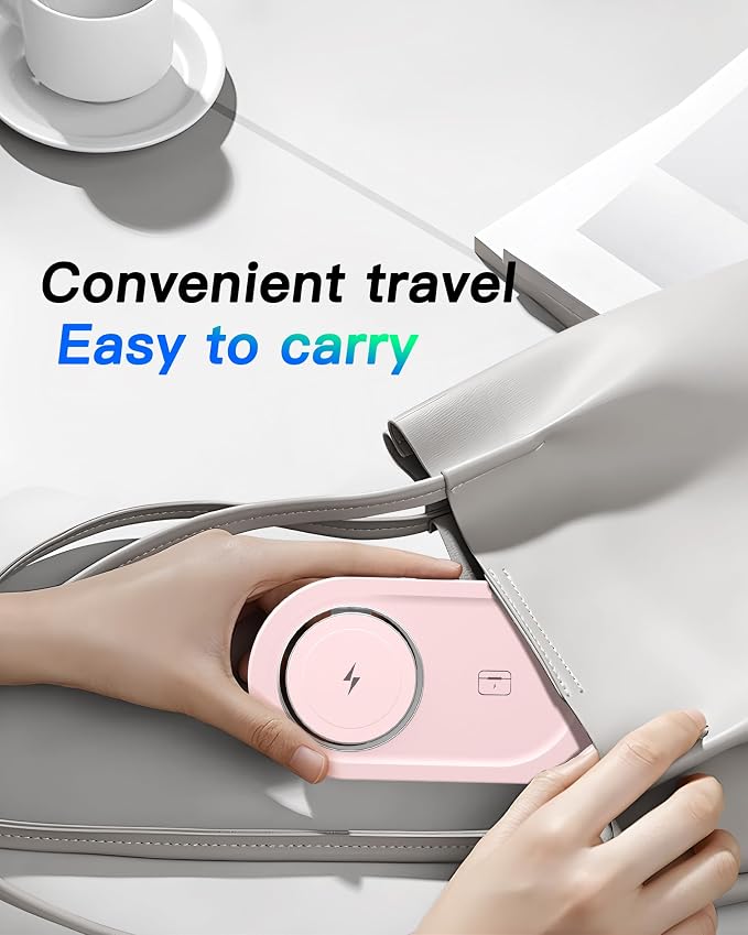 Upgraded 3 in 1 Wireless Charging Station for Apple Devices, Faster Mag-Safe Charger Stand, Magnetic Charger Station for iPhone 17/16/15/14/13/12 Series & AirPods Pro & Apple Watch Series （Pink）