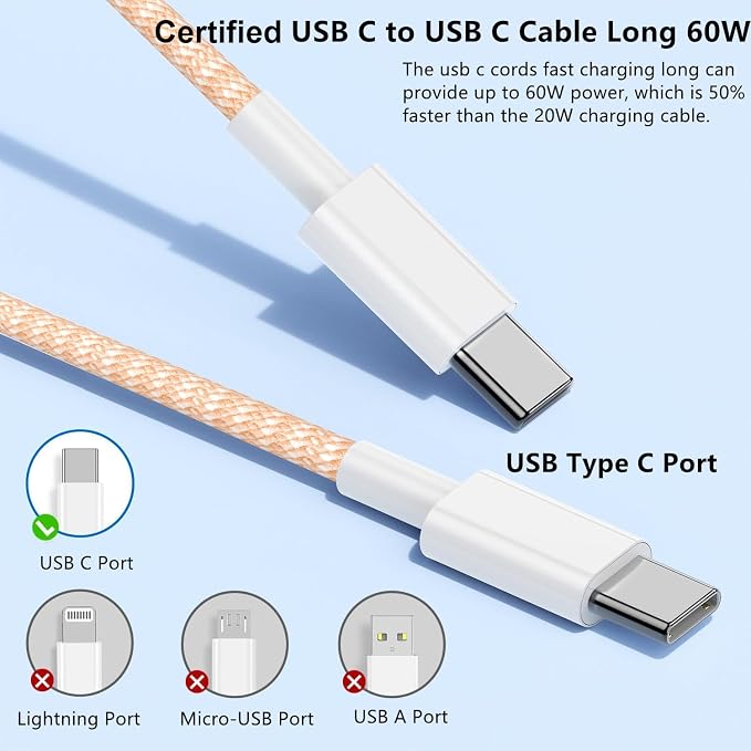USB C to C Charger Cable 10ft, 60W Type C to C Fast Charging Cable Cord Long for Apple iPhone 17 Pro Max/17 Air/16 Pro Max/16 Pro/15 Plus/15 Pro Max/MacBook 2021/2020/2019,iPad Pro/Mini/Samsung Galaxy
