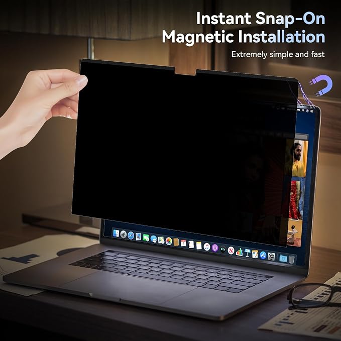 Magnetic Privacy Screen Protector Compatible with MacBook Air 13.6/13 Inch (2022-2026, M2, M3, M4, M5), Removable Anti Spy Blue Light Glare Shield Film Laptop Privacy Filter for Apple Mac 13.6In Computer