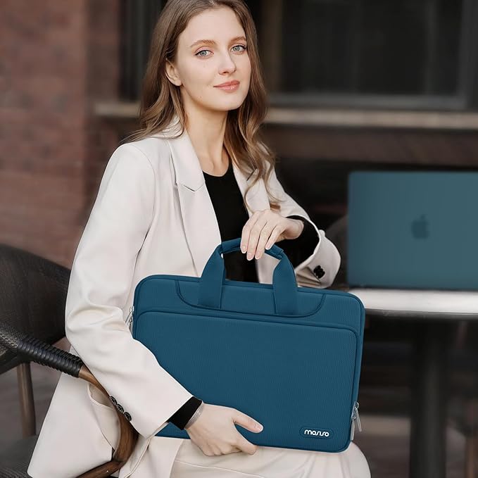 MOSISO 360 Protective Laptop Bag 13.3 inch, 13-14 inch Computer Bag Compatible with MacBook Air 13 inch/Pro 13 inch/Pro 14 inch,HP,Dell,Notebook, Laptop Carrying Case with Strap&Handle, Teal Green
