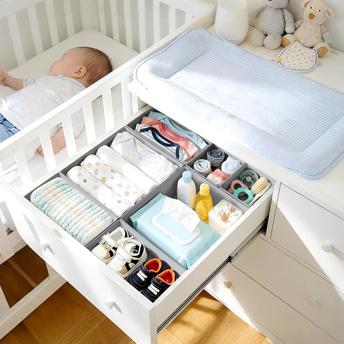 DIMJ Drawer Organizer Clothes 30 Pack - Foldable Baby Organizers and Storage & Closet Organizers for Bedroom, Closet - Nursery Organization Dresser Dividers for underwear, Sock,Bra, Belt, Tie, Gray