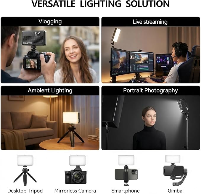 LOUERN Portable Bi-Color LED Video Light, Rechargeable 3100mAh On-Camera Light,Ultra Bright Camera Light with 2500K-5600K CCT, CRI95+,8 Effects, fr Vlogging, Photography, TikTok,Streaming,Recording