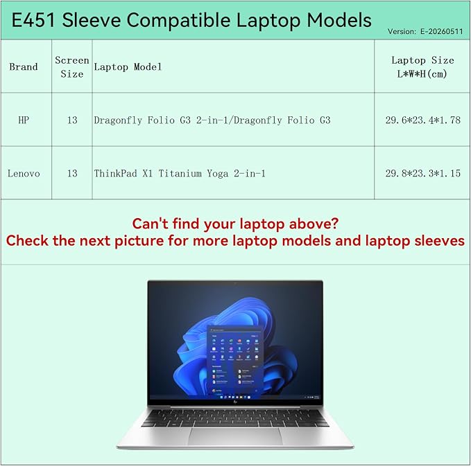 Smatree Elite Laptop Sleeve for 13.5 inch HP Dragonfly Folio G3 or 2-in-1 Notebook PC, Lenovo ThinkPad X1 Titanium Yoga 2 in 1, Protective Laptop Case with Pocket(E451)