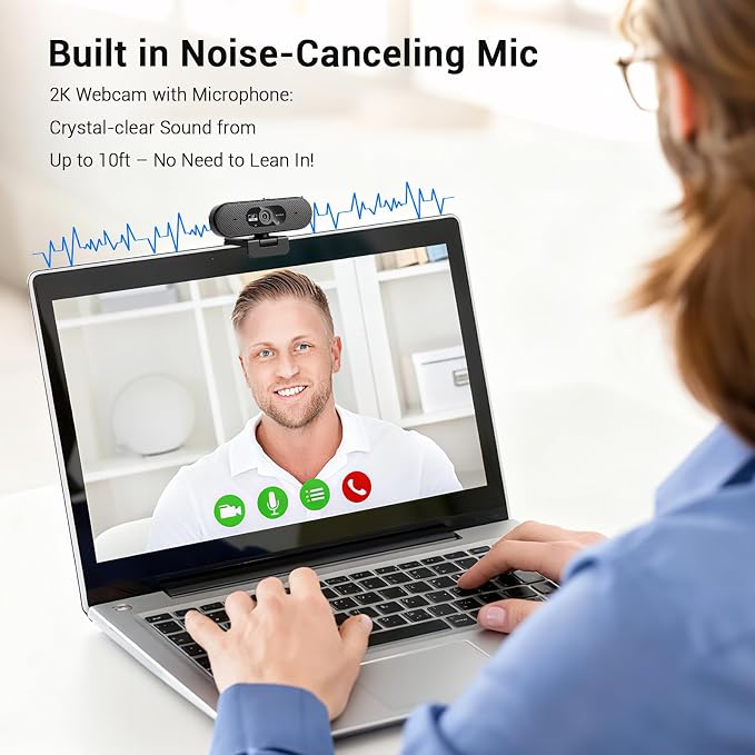 Hprosper 2K Webcam with Microphone, Automatic Light Correction & Privacy Cover, Wide Angle USB Camera for PC, Laptop, Mac, Zoom, Gaming, Streaming, Conference Room, Video Conferencing