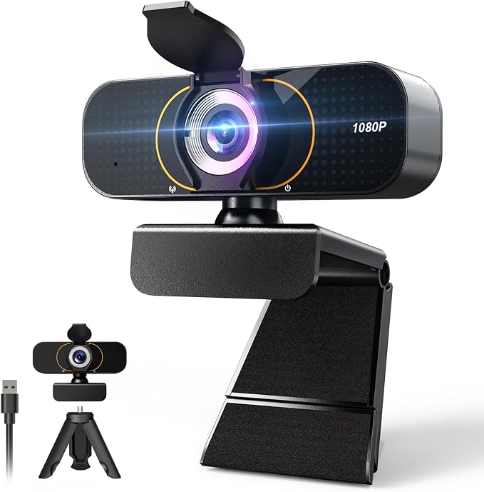 1080P Webcam for Computer, Wide Angle USB C, Plug and Play, Privacy Cover, Web Cam with Tripod, External Camera for Laptop/Desktop/Mac/PC