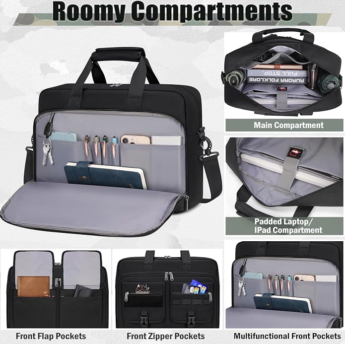 RAINSMORE Tactical Laptop Bag for Men 15.6/17.3 Inch Military Laptop Briefcase with MOLLE Large Business Travel Messenger Bag