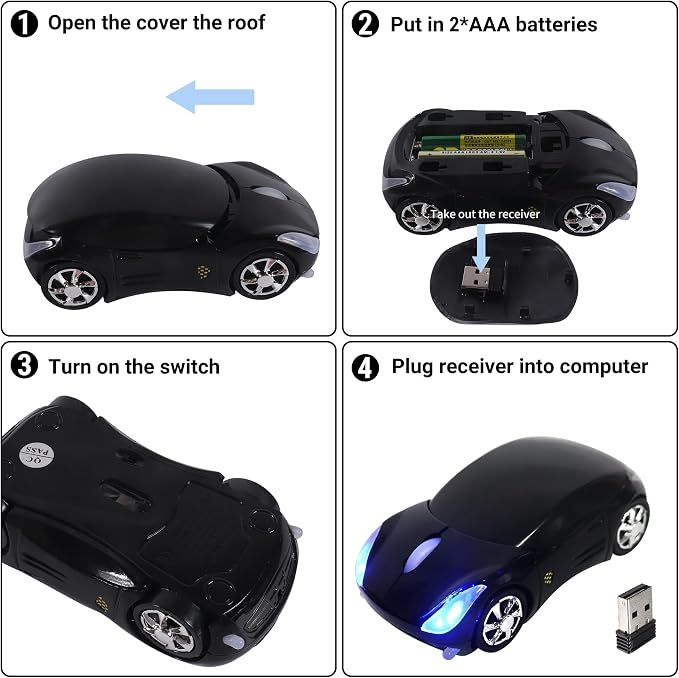 elec Space Wireless Mouse, 2.4GHz Car Wireless Mouse Cool 3D Sport Ergonomic Optical Cordless Mice with USB Receiver for PC Laptop Computer Women Small Hands (Black)