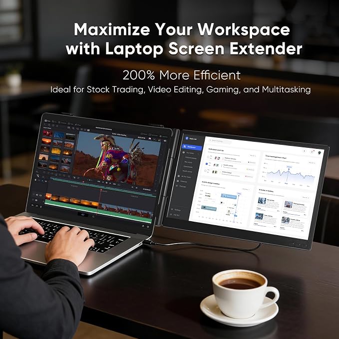 Laptop Screen Extender, 14" FHD 1080P Dual Screen Monitor for Laptop Ultra-Light Portable Monitor with USB-C/HDMI, Plug & Play for Windows/Mac/Chrome/Android