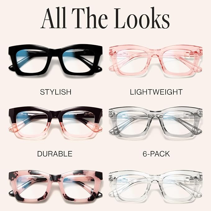 CCVOO 3.25 Style Reading Glasses for Women, Stylish Eyeglasses, Blue Light Readers for Women, Cheaters, (A1 Mix)