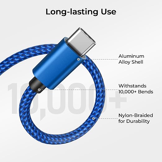Basesailor for iPhone 17 16 Pro Max Charger Cord,USB to USB C Cable,Type C Charging Power Cord for Apple 17e 15 iPad 10 Air 4 5,Samsung Galaxy S26 S25 S24 S23,Blue,2Pack 3.3FT(1M)