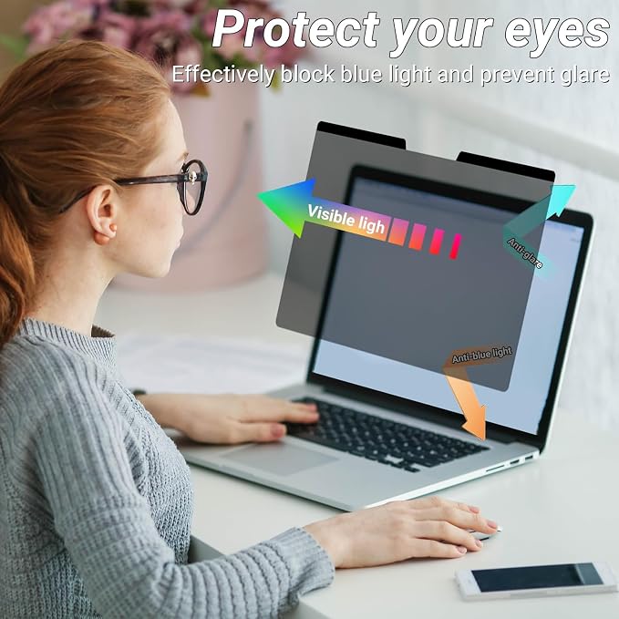 MUBUY-GOL Laptop Privacy Screen for Dell 16 Plus/Dell Pro 16 Plus/Dell Pro Max 16 Inch & Dell Inspiron/Precision/Latitude/Vostro/G16 16 inch Laptops, Anti‑Blue Light & Removable Filter Shield