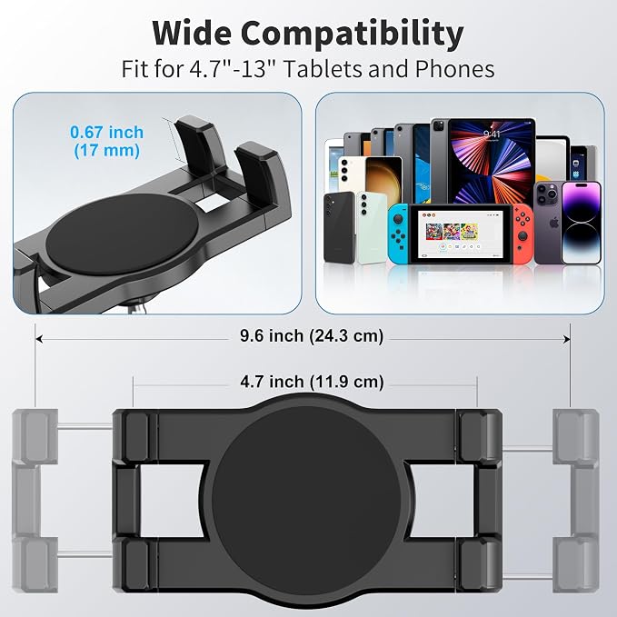 Tablet Wall Mount, 360° Rotating iPad Wall Mount Holder, Compatible with 4.7"-12.9" Tablets Including Phones, iPad Pro/Mini/Air, Samsung, Kindle, Galaxy Tab - Ideal for Gym, Kitchen, Work Use