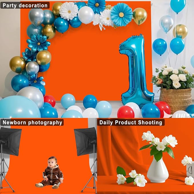 Orange Backdrop for Photoshoot, Professional Photo Backdrop Background Curtain for Product Photography，Portraits, Wedding, Party, Live Streaming Video Recording 7X10 FT