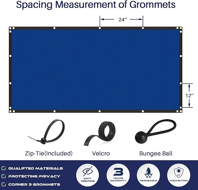 Windscreen4less Privacy Fence Screen Heavy Duty Windscreen Fencing Mesh Fabric Shade Net Cover with Brass Grommtes for Outdoor Wall Garden Yard Pool Deck, 8'x182' Blue