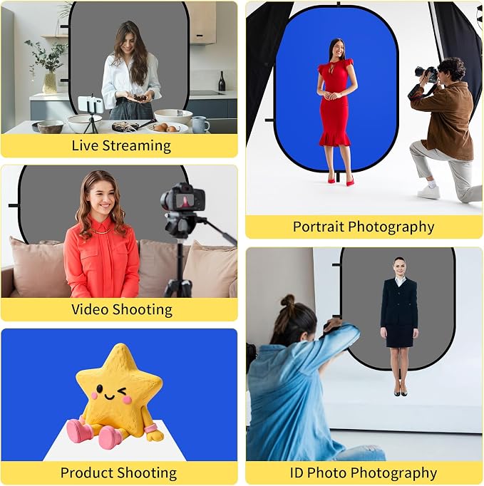 5x6.6ft Blue Grey Backdrop for Photography, 2-in-1 Pop Up Collapsible Photo Background with Clip and Carry Case for YouTube Videos Studio Props