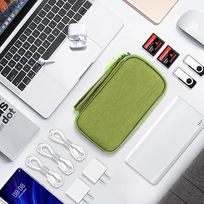 Skycase Electronic Organizer Travel Case - Waterproof Travel Cord Pouches for Organization, Cable Organizer, All-in-One Double Layers Storage Bag for Accessories, Charger, Cable, GrassGreenL