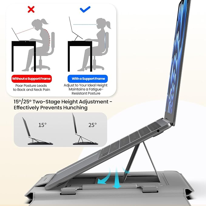 Nillkin Laptop Sleeve 16.2 inch, PU Leather Sleeve with 2 Mode Stand | Magnetic Carry Go Handle | for HP Dell ASUS MacBook 15, for Samsung Laptop 13-15.6 inch Bag Case (Grey) |Foldable Stand, Delicate