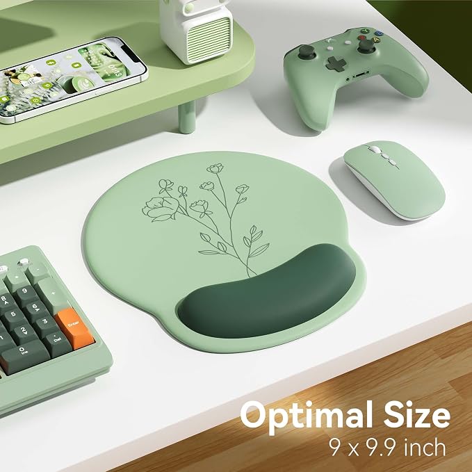 Ergonomic Mouse Pad with Wrist Rest,Mousepad with Wrist Support - Cute Gel Portable Mouse Pads for Desk Laptop,Computer,Office & Home Decor-(Green Plants)