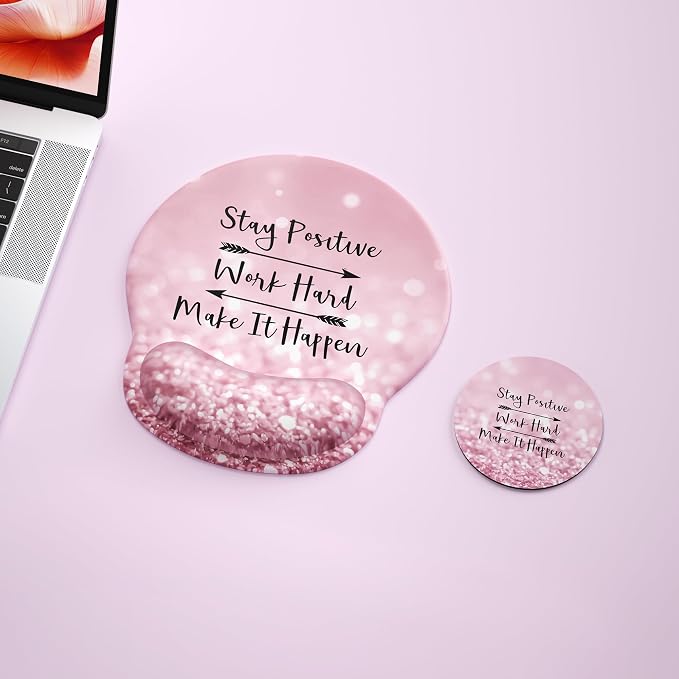 Ergonomic Mouse Pad with Wrist Rest,Mousepad with Wrist Support - Cute Gel Portable Mouse Pads for Desk Laptop,Computer,Office & Home Decor-(Glittery Pink)