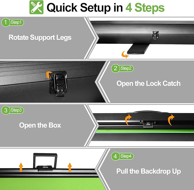 FUDESY 78.7 x 90in Large Collapsible Green Screen Chroma Key Panel, Portable Retractable Wrinkle Resistant Green Backdrop for Streaming, Video Conference, Tiktok, Auto-Locking Frame
