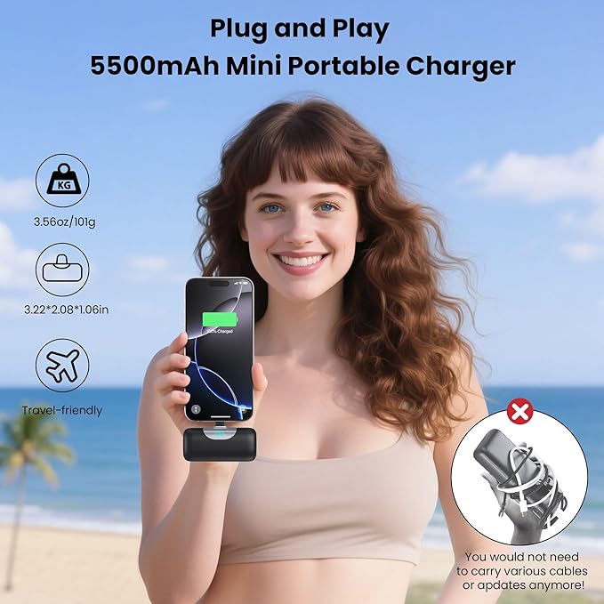 [2-Pack]Mini Portable Charger for iPhone 17/16,5500mAh LCD Display USB C Power Bank,Fast Phone Charging Travel Pocket Size Battery Pack for iPhone 17/17 Pro Max/Air/16/15 Series,Android(Black+Navy)