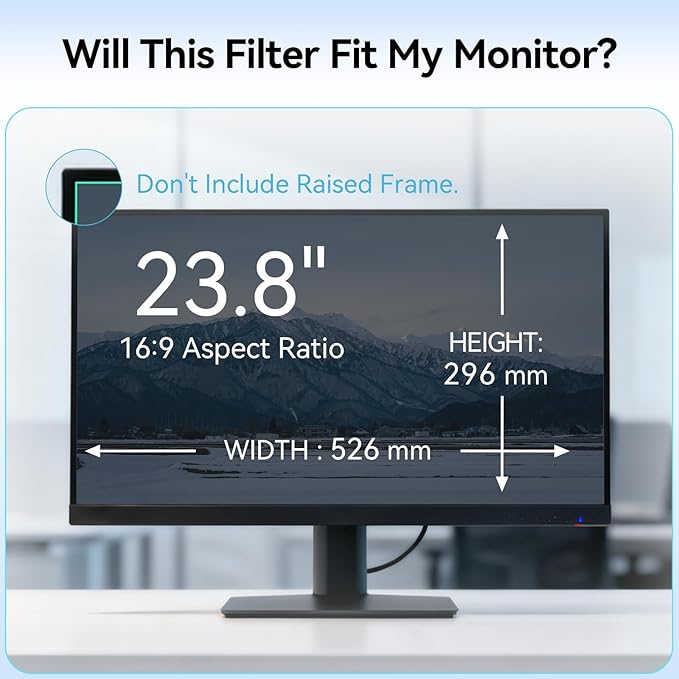 [2-Pack] 23.8 Inch Anti Blue Light Screen Protector Compatible with Lenovo Hp Dell Acer Asus Samsung etc Monitor 16:9 Aspect, Removable Anti Glare Filter Uv Blocker Shield Eye Protection Film Laptop