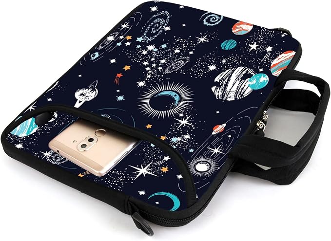 AMARY 13" 13.3" laptop sleeve chromebook case adjustable shoulder strap with handle accessory pocket (Galaxy-1)