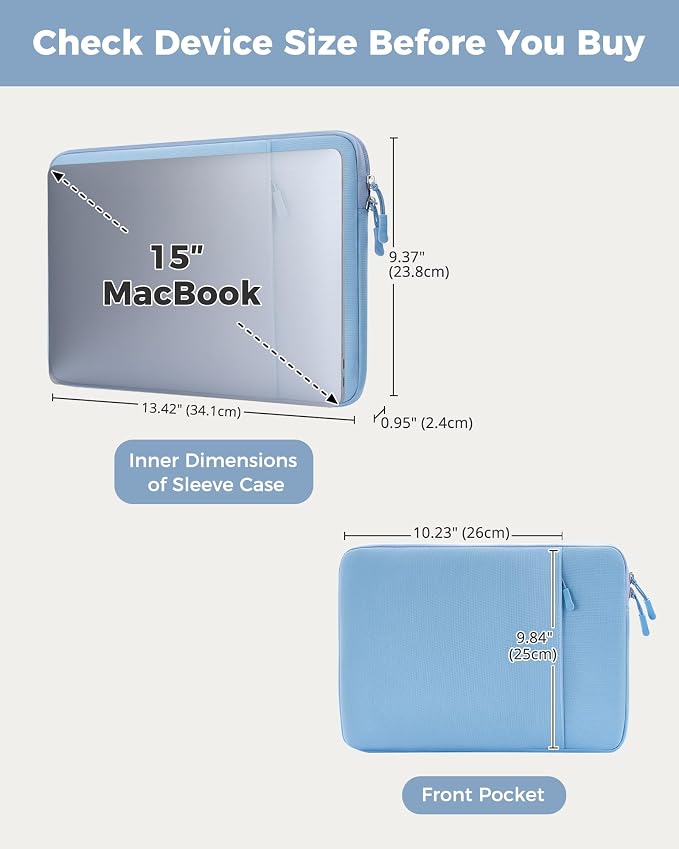 ProCase Laptop Sleeve 15" for MacBook Air/Pro 15 Inch M5/M4/M3/M2, Computer Case Also Compatible with 15" HP Dell ASUS Lenovo Acer Chromebook -Airblue