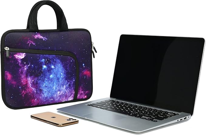 11 11.6 12 12.1 12.5 inches Laptop Sleeve Chromebook Case Ultrabook Case Notebook Sleeve PC Messenger Bag Tablet Case Neoprene Handle Sleeve for Men Women, Two Pockets(Purple Galaxy 1)