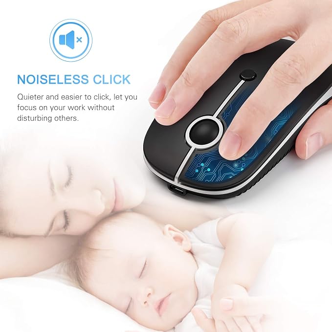 VssoPlor Type C Wireless Mouse, USB C MacBook Wireless Mouse Dual Mode Cordless Mice with USB and Type C Receiver Compatible with PC, Laptop, MacBook and All Type C Devices-Black and Silver