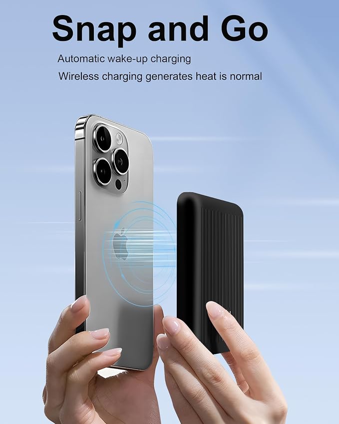 Miady Mini MagSafe-Compatible Portable Charger, 5000mAh 5W Compact Magnetic Power Bank for iPhone 16/15/14/13/12, 12W USB-C Charging Battery Pack