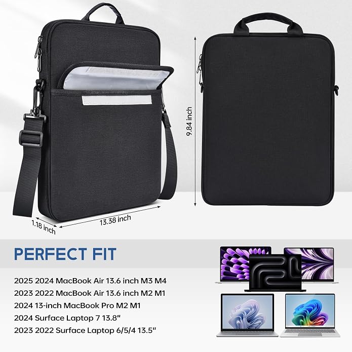 13 inch Laptop Sleeve Case Shoulder Bag for 2026 MacBook Air 13.6 in M4 M3 M2, Neo 13-inch Padded Shockproof Accessory Pocket