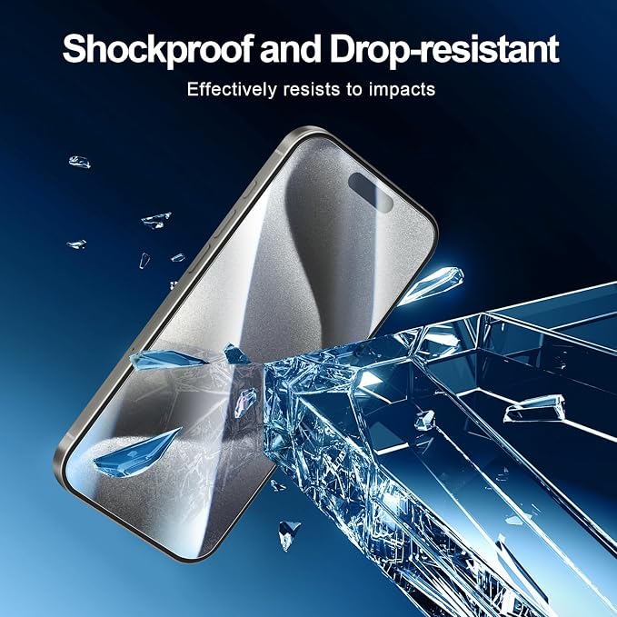 NEW'C 3x for iPhone 15 Pro Screen Protector (6.1 inches)+ 3x Camera Lens Protector, Sensor Protection, Case Friendly Tempered Glass Film + Dust Plug- Easy installation tool include
