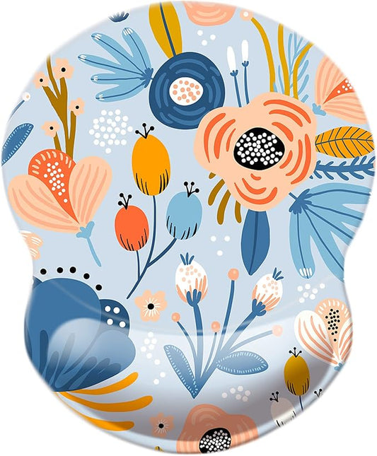 Mouse Pad with Wrist Support, Non Slip Mousepad Wrist Rest for Office, Computer, Laptop & Mac-Comfortable & Lightweight Ergonomic Support Mouse Mat(Wrist-Blue Floral)
