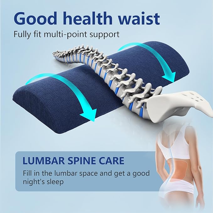 Cozyhealth - 2.95" H*18.7" L - Soft Small Lumbar Pillow for Sleeping, Memory Foam Back Lumbar Support Cushion for Lower Back Pain Relief Bed Waist Sleep Support Pillow for Side, Back(Dark Blue, Small)